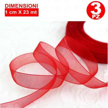 3 Rouleaux de Ruban en Organza Rouge pour Découpage