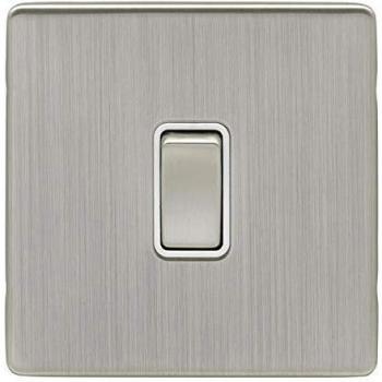 Satin Nickel 1‑Gang 10 A Switch with Matching White Trim – Eurolite