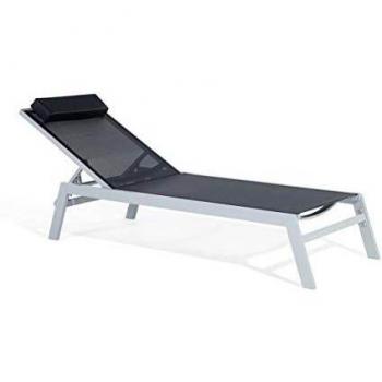 Lettino Prendisole Regolabile in Alluminio Nero con Cuscino Poggiatesta e Schienale Reclinabile
