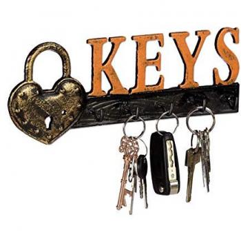 Heart‑Shaped Key Rack Collection – 4 Wall Mounts, 5 Hooks per Rack (Vintage Orange & Black)