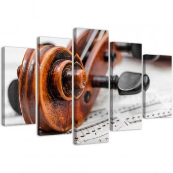Vijfdelige Canvasdecoratie voor viool 100x70 bruin