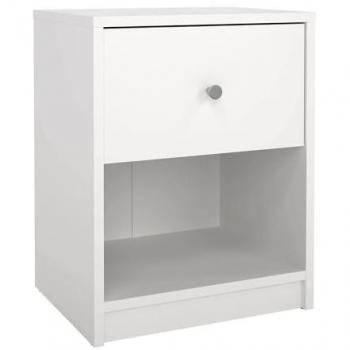 NocheEbro Mesita de madera blanca con cajón