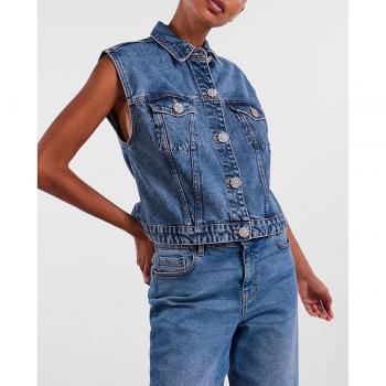Chaleco Denim Corto con Detalle de Joya