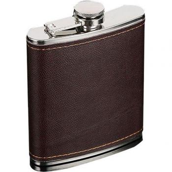 Envase de acero inoxidable para whisky con diseño en cuero sintético