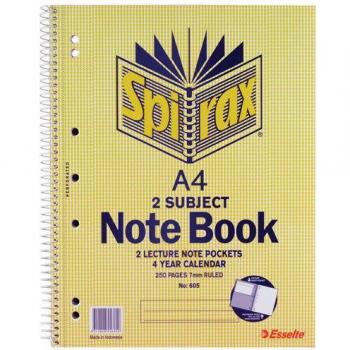 Spirax 605 A4 Spiral 2 Subject Book 250 Pages