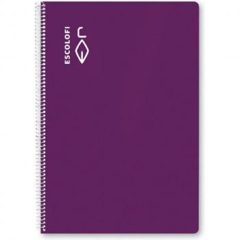 Cuaderno espiral A4 con tapa dura, 80 hojas cuadriculadas 4x4 y color lila