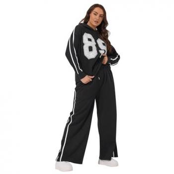 Shorts de jogging à jambes larges, noir et rayé Yours Curve