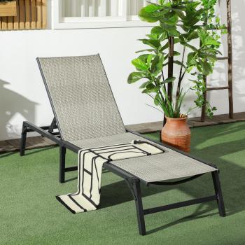 Outsunny Foldable PE Rattan Sun Lounger with 5-Level Adjustable Backrest