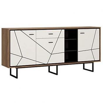 Brolo 3-Door Sideboard with Drawer, Walnut and White Finish