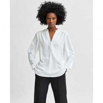 Top donna Mivìa in bianco, design a colletto A‑V, lunghezza manica completa, taglia 36