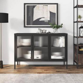 VidaXL Aparador de vidrio y acero negro 105x35x70 cm