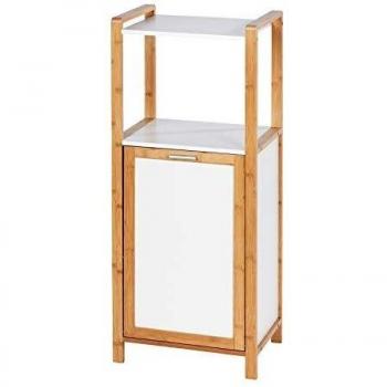 WENKO Finja Ablageregal mit Wäschesammler, 2 Ablagen, 40x30x95 cm, weiß/braun