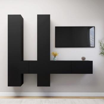 Schwarzes TV-Schrank-Set 6-teilig aus Holzwerkstoff