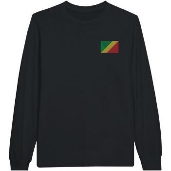 T-shirt con bandiera Congolaise a maniche lunghe, nero, 100% cotone, fit classico, per tutti i sessi