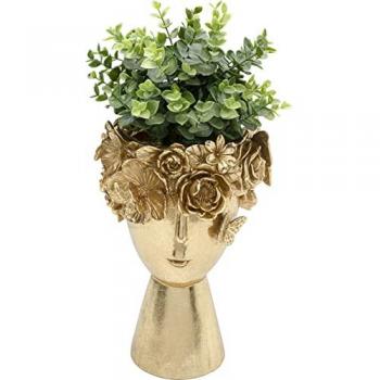Jarrón de poliresina dorada con figura femenina y corona de flores 30cm