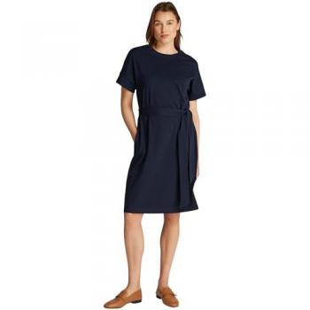 Tommy Hilfiger Damen A-Linien-Kleid Regular Fit Dunkelblau mit Bindeband XL