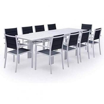 HAPPY GARDEN Set di Mobili da Giardino Estensibili in Textilene Grigio Venezia 10 Posti