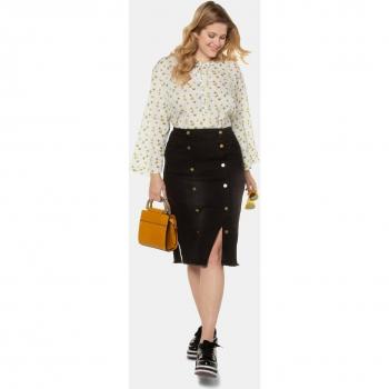 Gonna di jeans nera con frange e galloni, taglia 54, Ulla Popken
