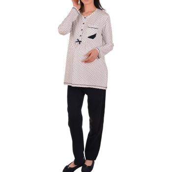 Set pigiama lungo maternità in Lycra ecru