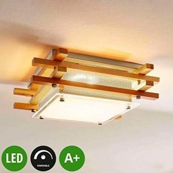 Plafoniera LED Zuna dimmerabile con colorazione ocra e legno per soggiorno e sala da pranzo di Lindby (1 luce, A+, lampadina inclusa)
