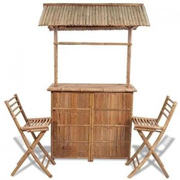 VidaXL Bamboo Bar Counter Set with 2 Chairs and 1 Table