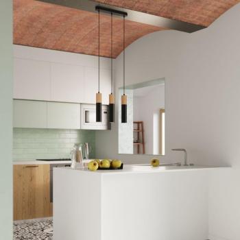 Suspension Moderne 3 Lampes en Bois Noir