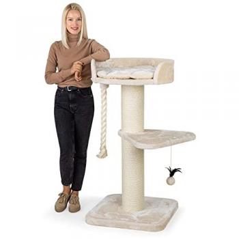 HAPPYPET Stabiler Kratzbaum für große Katzen 'Felix' mit 18 cm dicken Stämmen und 120 cm Höhe, cremefarben