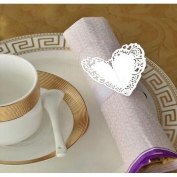 Ensemble de 50 anneaux de serviette cœur pour mariage (blanc)