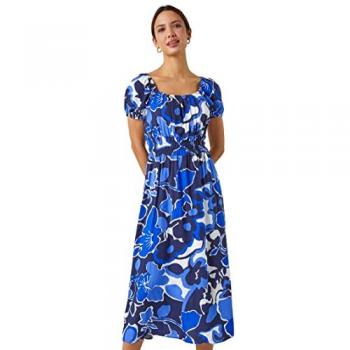 Floral Print Puff Sleeve Midi Dress for Women