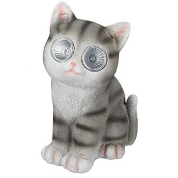 4 Piece Cat Garden LED Ornaments, Solar Outdoor Sculpture, 23 x 12 x 14 cm, Grey