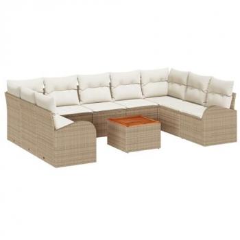 Vidaxl Luxe Garden Sofa Ensemble – 10 Beige Polyrattan Units with Cushions