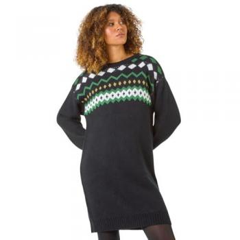 Roman Black Nordic Print Knitted Dress, Women's 10
