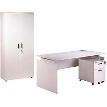 Bureau Blanc INEO 160 cm avec Caisson et Armoire