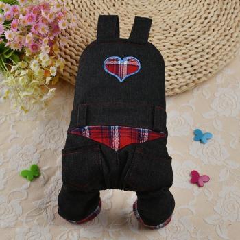 Winter Dog Apparel Denim Overalls with Heart Strap