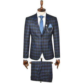 Completo da Uomo con Doppio Doppio Yırtmaç Blu