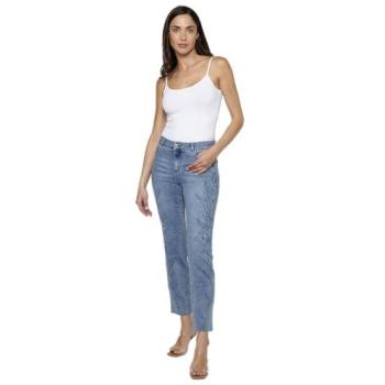 Pantalón Denim Largo con Cierre Cremallera y Flores