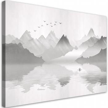Arte en Lienzo Montañas junto al Lago 60x40 Gris