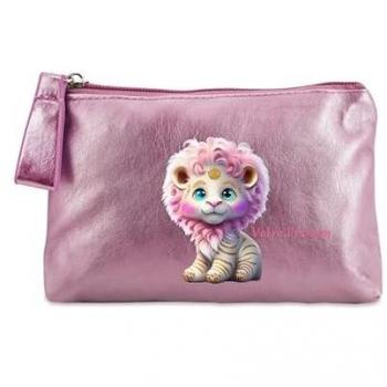 Porte-monnaie rose motif lion pour bébé