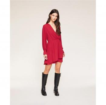 Vestido corto con volantes en falda de doble georgette
