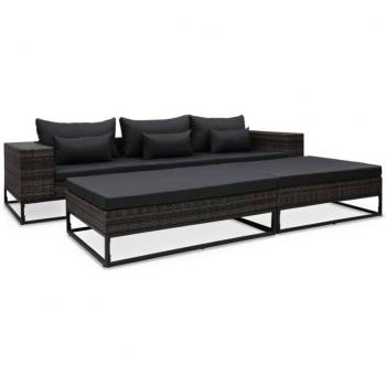 Polyrattan Cuscini Grigio Set da Giardino 5 Divani
