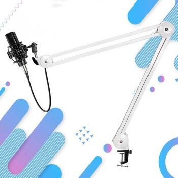 Bras de Microphone Ajustable avec Réserve Élastique Blanche