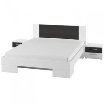 Lit adulte IRINA 180x200, couleur blanche et anthracite, avec chevets intégrés