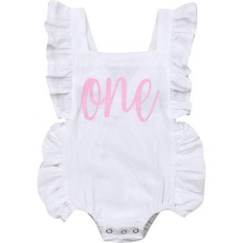Infant Summer Playsuit with Ruffles and ONE Letter Design
