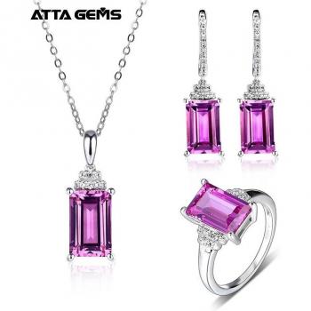 Sterling Silver Created Sapphire Jewelry Set for Women, 12.8 Carats