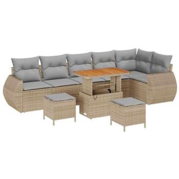 Vidaxl Ensemble de canapés de jardin 9 pièces avec coussins beige poly rattan acacia, Vidaxl Ensemble de salle à manger de jardin 3 pièces avec coussins beige poly rattan acacia