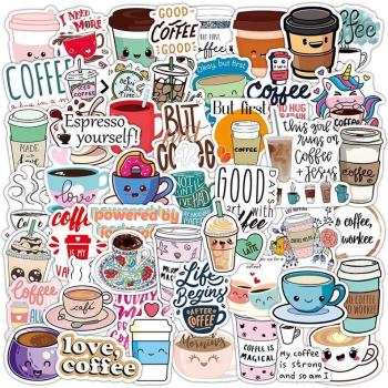 50PCS Cute Coffee Stickers for Luggage and Laptop