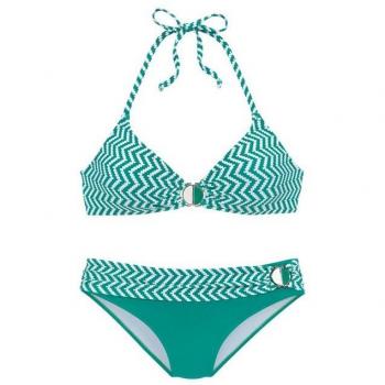 Damen Triangel-Bikini JETTE, grün-weiß, Cup A/B, Größe 32