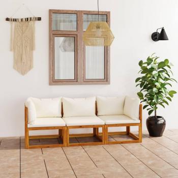 Banco de Jardim VidaXL 3 Assentos Almofadões Creme Acácia Maciça