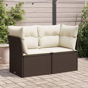 VidaXL Dekokissen Gartensofa mit Kissen 2-Sitzer Braun Poly Rattan