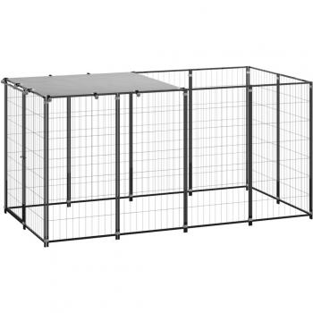 VidaXL Steel Dog Kennel Black 2.42 m²